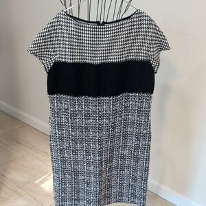 St. John Black and White Houndstooth Midi Dress